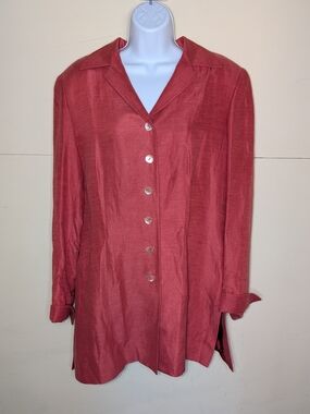 Dana Buchman Linen Silk Overshirt / Shacket in Coral Pink